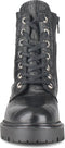 PS Poelman Leta - Dames Leren Enkellaarzen met Veters en Rits - Chunky Plateauzool - Zwart Croco