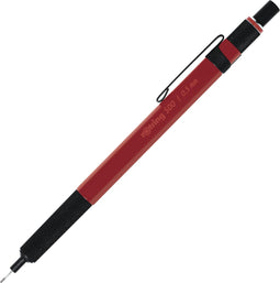 rOtring 500 vulpotlood | 0,5 mm HB-stift | Rode zeshoekige kunststof behuizing en antislip getextureerde metalen grip
