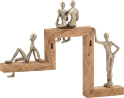 J-Line decoratie Figuren 4 Relax Trap - aluminium/hout - zilver/naturel