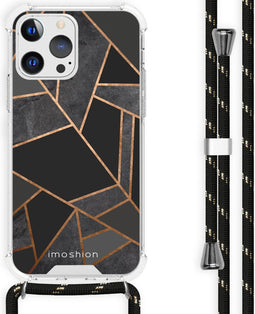 iMoshion Hoesje Geschikt voor iPhone 13 Pro Hoesje Met Koord - iMoshion Design Hoesje met Koord - Zwart / Meerkleurig / Goud / Black Graphic