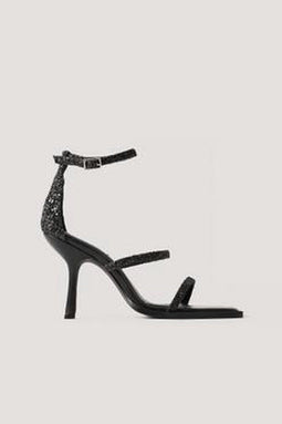 NA-KD Glitter High Heel Sandalen - Verstelbaar Enkelbandje - Zwart - Maat 40