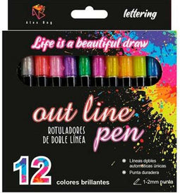 Set Viltstiften Alex Bog Outliner Multicolour 12 Onderdelen Taart