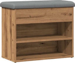 vidaXL - Schoenenbank - 62x32x50 - cm - bewerkt - hout - artisanaal - eikenkleur