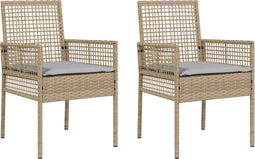 vidaXL - Ligbedden - 2 - stuks - met - Kussens - Beige - Poly - Rattan
