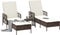 vidaXL - Ligbedden - 2 - stuks - met - Kussens - en - Tafel - Bruin - Poly - Rattan