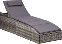 vidaXL - Ligbed - met - kussen - poly - rattan - grijs