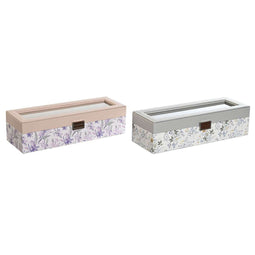 Horlogedoosje DKD Home Decor Wit Grijs Lila Licht Roze Kristal 33 x 11 x 9 cm (2 Stuks)