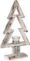 J-Line theelichthouder Kerstboom - hout - bruin/wit - small