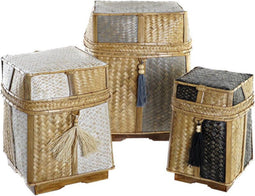 Basket spelset DKD Home Decor Natuurlijk Bamboe (3 Onderdelen) (32 x 32 x 40 cm)