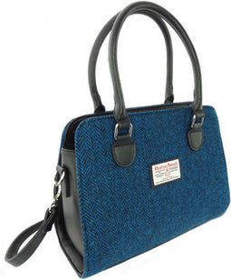 Handtas Findhorn Visgraat Blauw - Stevig - Draagband - Harris Tweed - Glen Appin of Scotland