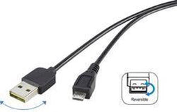 Renkforce USB-kabel USB 2.0 USB-A stekker, USB-micro-B stekker 1.80 m Zwart Stekker past op beide manieren, Vergulde st