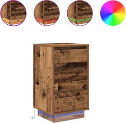 vidaXL - Nachtkastje - met - LED-verlichting - 38x34x65 - cm - oud - hout