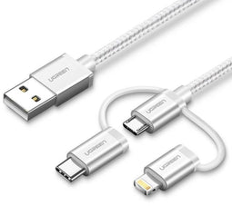 UGREEN 50203 - 3-in-1 USB-A Kabel - Micro-USB USB-C Apple Lightning - Wit