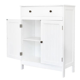 Zimtown wit houten 2-deurs badkamer kabinet organisator met 2 planken en 1 lade vrijstaand