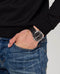 Armani Exchange AX2101 - Herenhorloge 46 mm - Zwart lederen band - Zilverkleurig