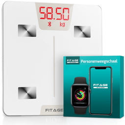 FITAGE Weegschaal - Digitale Personenweegschaal met 17x Lichaamsanalyse - Wit