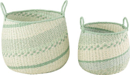 J-Line set van 2 manden + handvat - zeegras - beige/groen