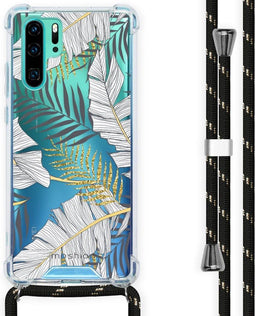 iMoshion Hoesje Geschikt voor Huawei P30 Pro Hoesje Met Koord - iMoshion Design Hoesje met Koord - Goud / Zwart / Transparant / Glamour Botanic