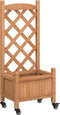 vidaXL - Plantenbak - met - latwerk - en - wielen - massief - vurenhout - bruin
