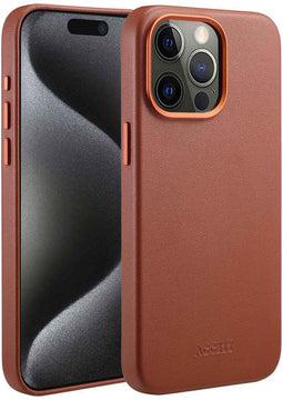 Accezz MagSafe Leather Backcover - Soft case - Krasbestendig - Bruin (iPhone 15 Pro Max)