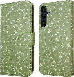 imoshion Hoesje Geschikt voor Samsung Galaxy A55 Hoesje Met Pasjeshouder - imoshion Design Bookcase smartphone - Groen / Green Flowers