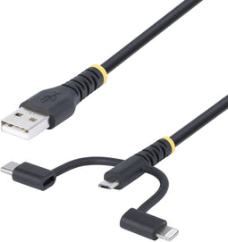 Startech.com RLTCUB1MBK - 3-in-1 USB Oplaadkabel - USB naar Lightning/Micro-USB/Type-C - Zwart