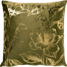 Dutch Decor AVERY - Kussenhoes velvet 45x45 cm - Military Olive - groen met goudkleurige print - met rits - zonder binnenkussen