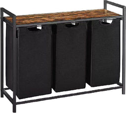 BRASQ Wasmand 3 vakken - Wassorteerder 114 Liter - Uitschuifbaar met Plank 92,5x33x71 cm - Wasbox