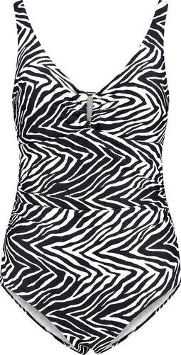 Baku Zimbabwe D/E ringfront badpak - Verstelbare bandjes - Tummy control - Zwart/Wit Zebraprint