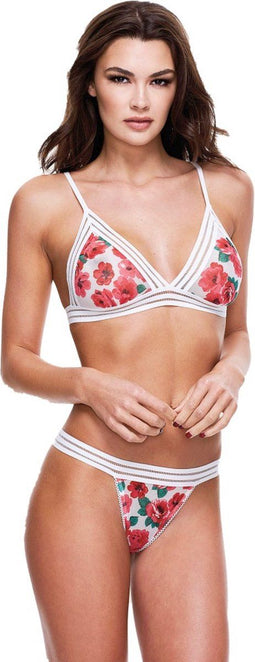 Baci - White Floral & Lace Bra Set with Open Back Panty S/M