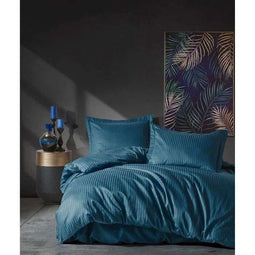 Beddengoedset - 1 dekbedovertrek 220 x 240 cm + 2 kussenslopen 60 x 60 cm - 100% katoen satijn - Blauw