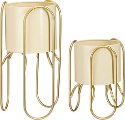 Mica Decorations Donau Bloempot op Standaard - Set van 2 - H45 x Ø22,5 cm - Lichtgeel Goud (2 stuks)