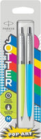 Parker Jotter Originals Pop Art duo verpakking limoen/hemelsblauw balpen met chroomkleurige details