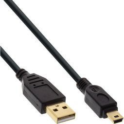 InLine 2m USB 2.0 kabel - Type A-B mini - Vergulde contacten - Zwart