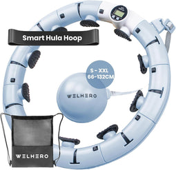 Smart Hula Hoop met Teller, Verstelbaar 66-132 cm, Zwart/Blauw, Fitness Ring met Gewicht en Accessoi