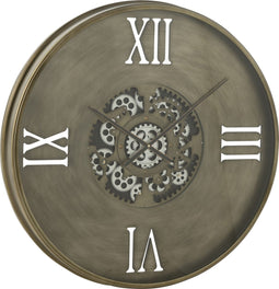 J-Line klok Rond 4 Romeinse Cijfers Tandwielen - metaal - koper - Ø 80 cm