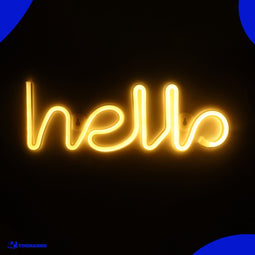 Neon Lamp - Hello Geel - Incl. 3 Batterijen - Neon Verlichting - Neon Led Lamp - Neon Wandlamp