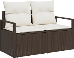 vidaXL - 2-Zits - Tuinbank - met - Opbergruimte - & - Kussens - Bruin - Poly - Rattan