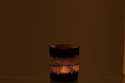 J-Line kaarshouder - theelichthouder Suiker Diamanten - glas - zwart - medium - 2 stuks