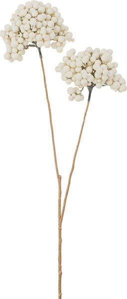 J-Line decoratie Tak 2 Bloemen Bessen - kunstsrof - creme/goud - 12 stuks