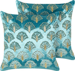 PANDOREA - Sierkussen set van 2 - Turquoise/Goud- 45 x 45 cm - Fluweel