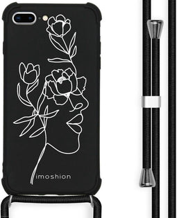 iMoshion Hoesje Geschikt voor iPhone 8 Plus / 7 Plus Hoesje Met Koord - iMoshion Design Hoesje met Koord - Wit / Zwart / Woman Flower Black