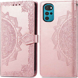 imoshion Hoesje Geschikt voor Motorola Moto G22 Hoesje Met Pasjeshouder - imoshion Mandala Bookcase - Rosé Goud