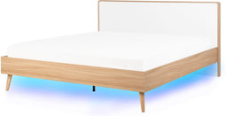 SERRIS - Bed LED - Lichte houtkleur - 160 x 200 cm - Vezelplaat