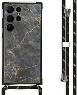iMoshion Hoesje Geschikt voor Samsung Galaxy S23 Ultra Hoesje Met Koord - iMoshion Design Hoesje met Koord - Zwart / Black Marble
