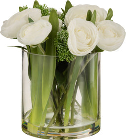 J-Line ranonkel In Vaas - kunststof/glas - wit/groen - large