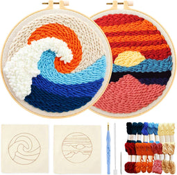 Happy Goods Punch Needle pakket - Borduurpakket met 2 designs en 18 kleuren - Zeezicht