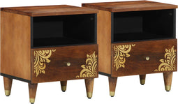vidaXL - Nachtkastjes - 2 - stuks - 40x33x46 - cm - Massief - Mango - Hout