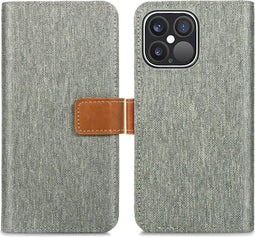 iMoshion Hoesje Geschikt voor iPhone 13 Pro Max Hoesje Met Pasjeshouder - iMoshion Luxe Canvas Bookcase - Grijs