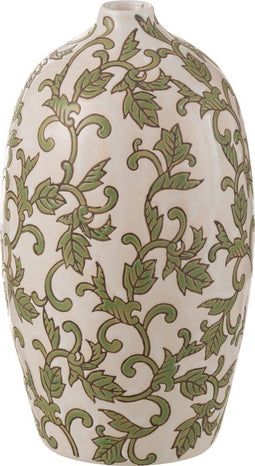 J-Line vaas Yezi Ovaal - porselein - groen/wit - 24 cm hoog